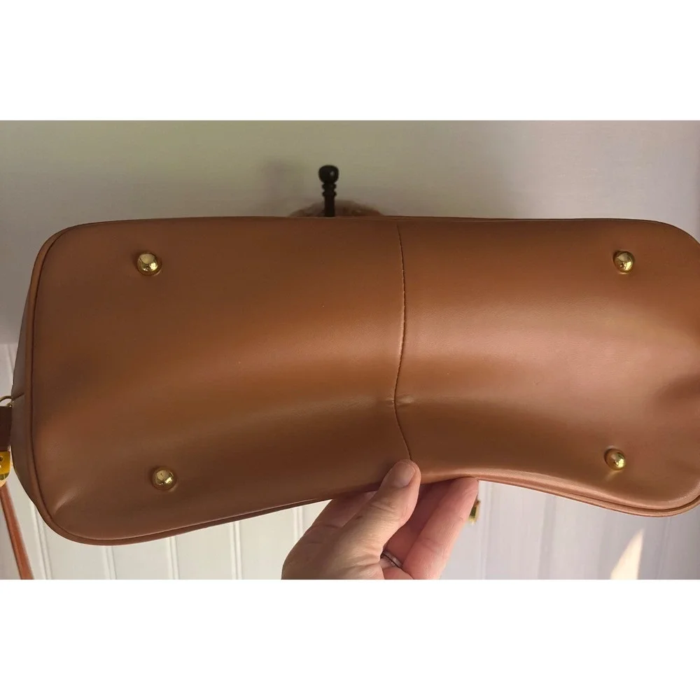 Joy & Iman Yellow Tan Split Leather Satchel Handbag Set with Wallet and Clock